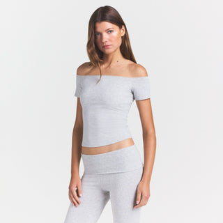COTTON JERSEY OFF THE SHOULDER TOP | LIGHT HEATHER GREY