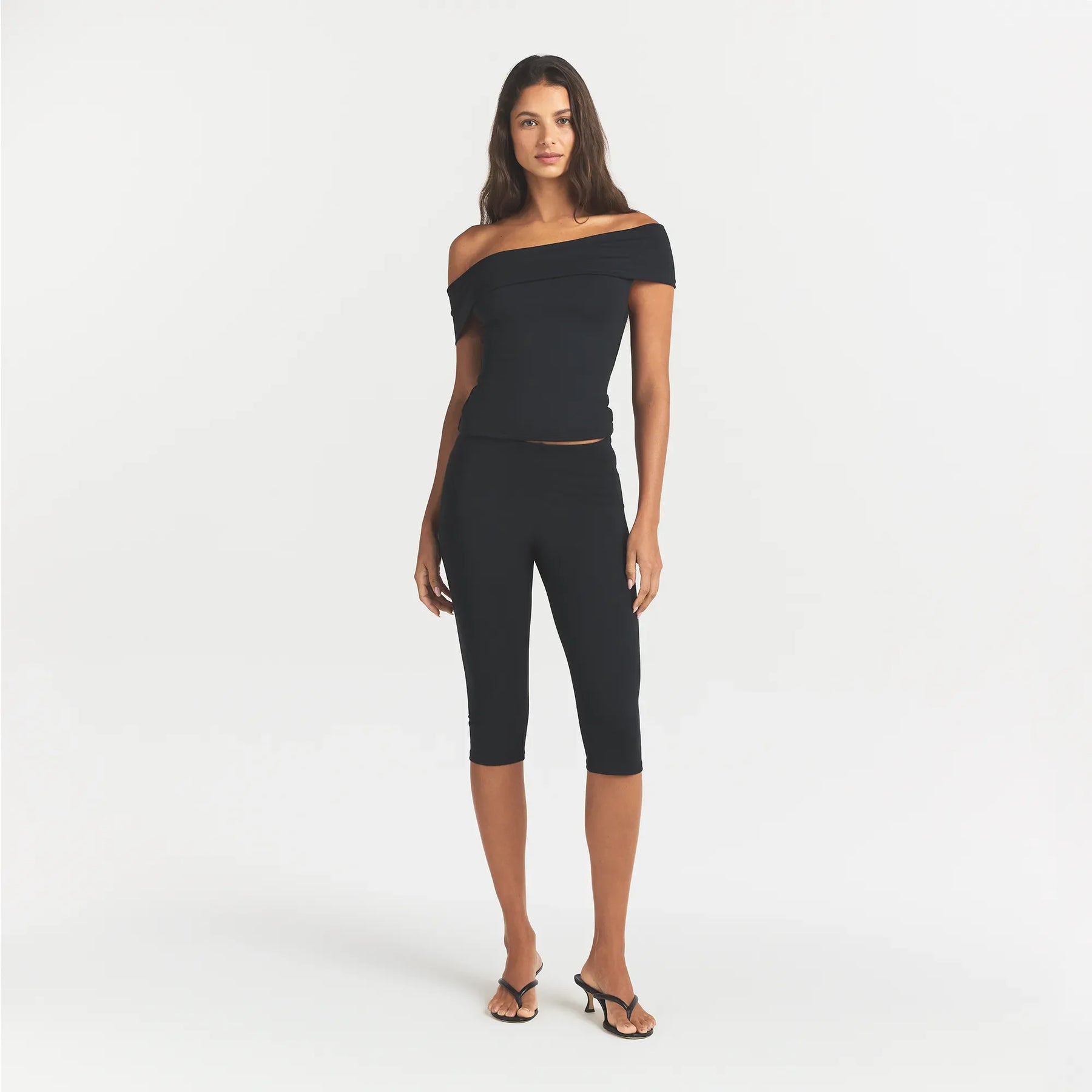 SMOOTH LAYERS ASYMMETRICAL OFF THE SHOULDER TOP | OBSIDIAN