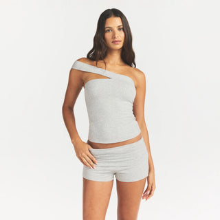 COTTON JERSEY ASYMMETRICAL TOP | LIGHT HEATHER GREY