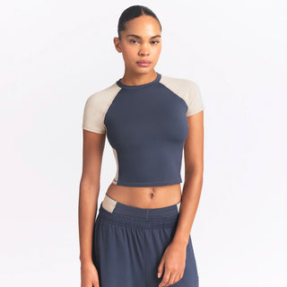 NikeSKIMS MATTE SHINE MIX CROPPED BABY TEE | DEEP ROYAL AND STONE