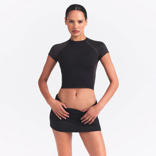 NikeSKIMS MATTE SHINE MIX CROPPED BABY TEE | OBSIDIAN AND IGNEOUS
