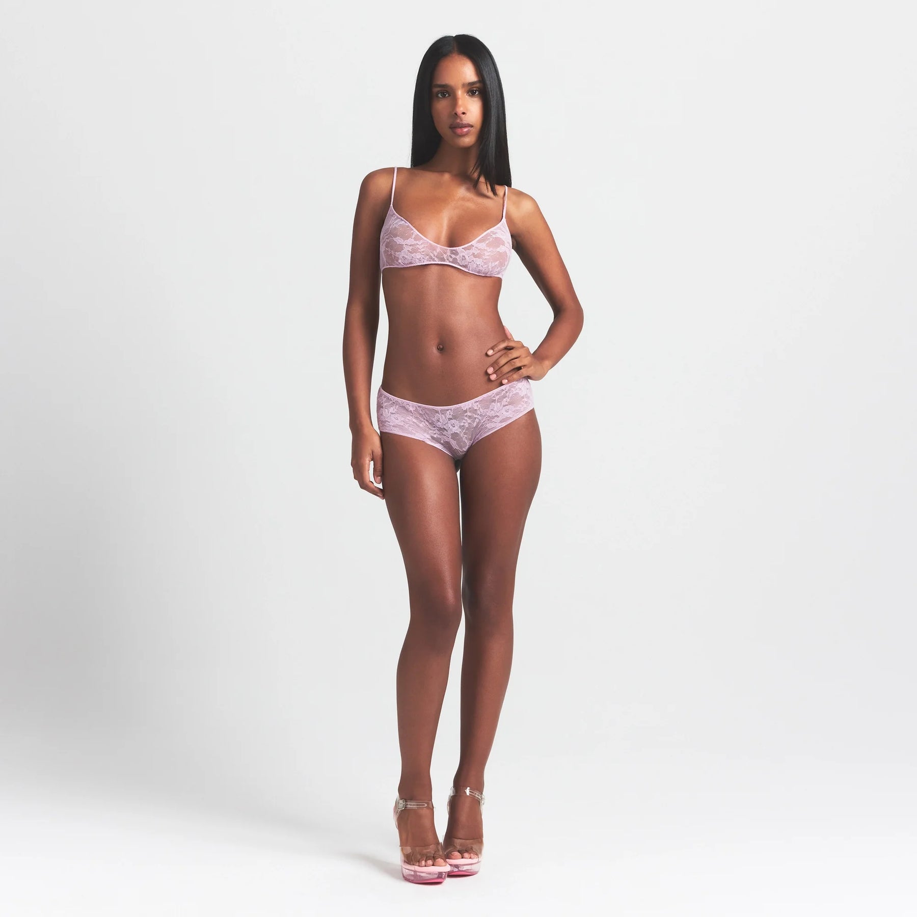 STRETCH LACE SKIMPY SCOOP BRALETTE | BABY PINK