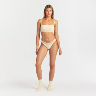 LIGHTWEIGHT COTTON WIDE LACE THONG | BUTTER TONAL