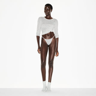 LIGHTWEIGHT COTTON POINTELLE LACE STRING THONG | LIGHT HEATHER GREY