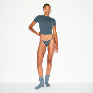 LIGHTWEIGHT COTTON POINTELLE LACE STRING THONG | ZIRCON TONAL