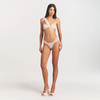 ULTRA FINE MESH DRAPED THONG | IVORY