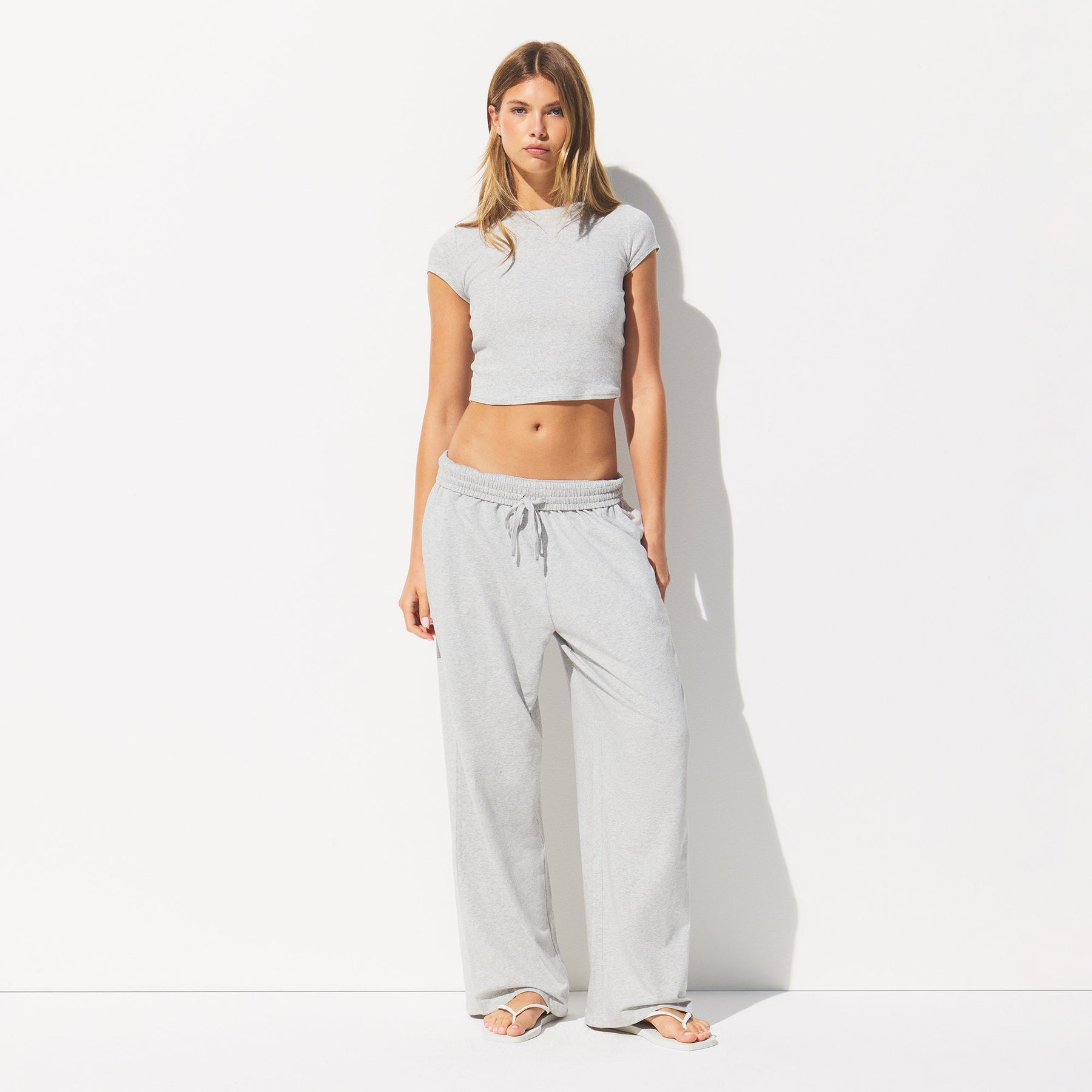 COTTON JERSEY WIDE LEG PANT | LIGHT HEATHER GREY