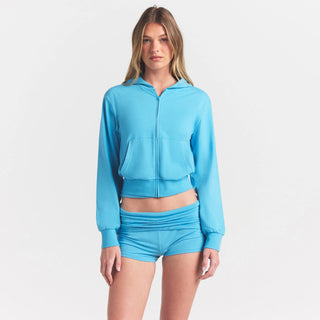 COTTON JERSEY ZIP UP HOODIE | WATER